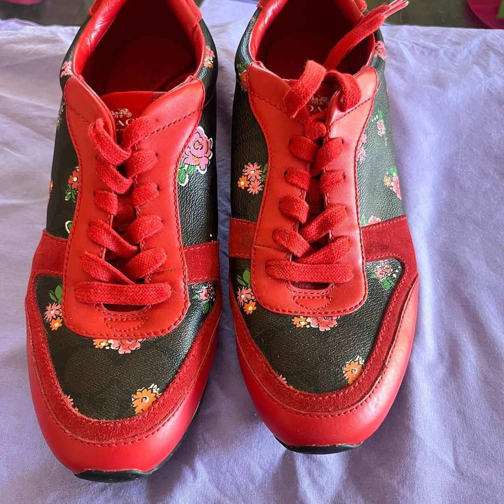 Coach Red and Black Floral Sneakers
